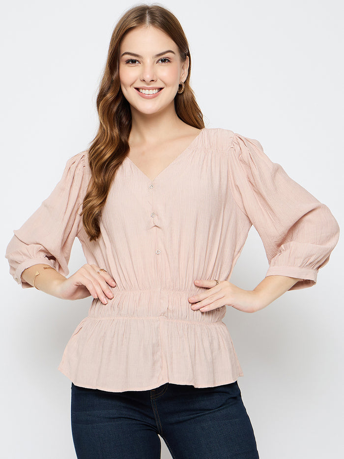 Madame Rayon Blend Pink Peplum Top