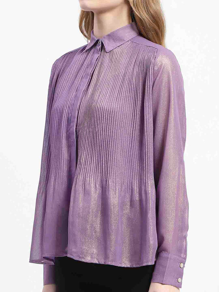 Madame Shimmer Pleated Hem Sheer Lilac Shirt