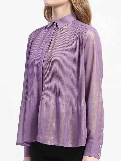 Madame Shimmer Pleated Hem Sheer Lilac Shirt