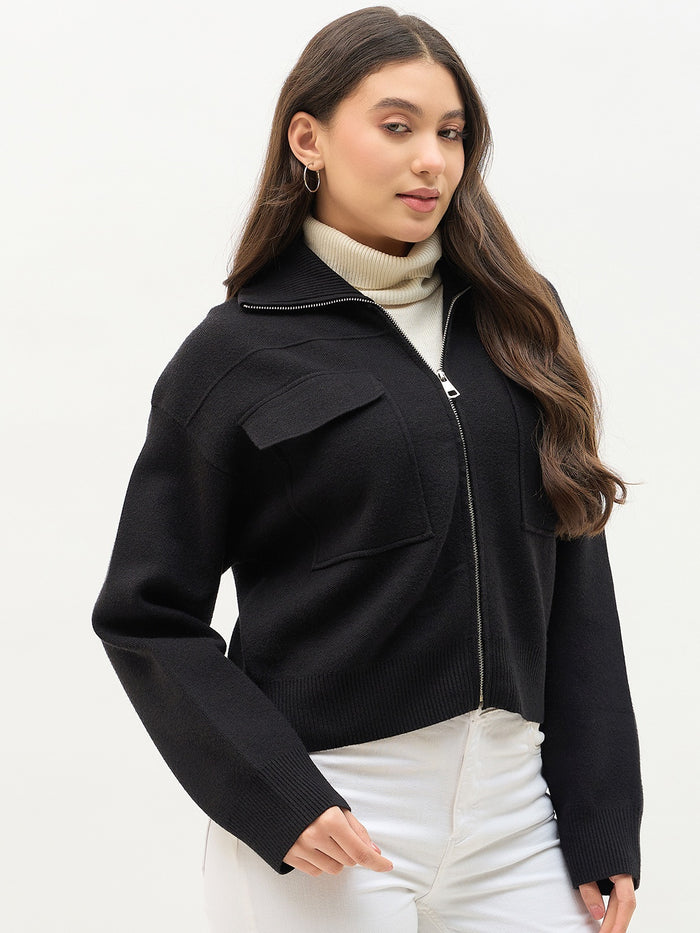 Madame Shirt Collar Black Jacket
