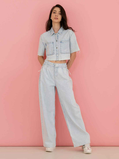 Madame Side Strings Ice Blue Wide Leg Jeans