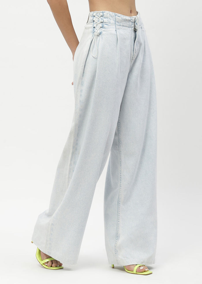 Madame Side Strings Ice Blue Wide Leg Jeans