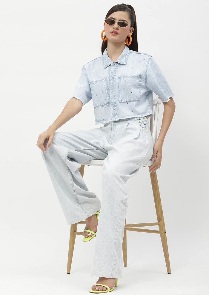 Madame Side Strings Ice Blue Wide Leg Jeans