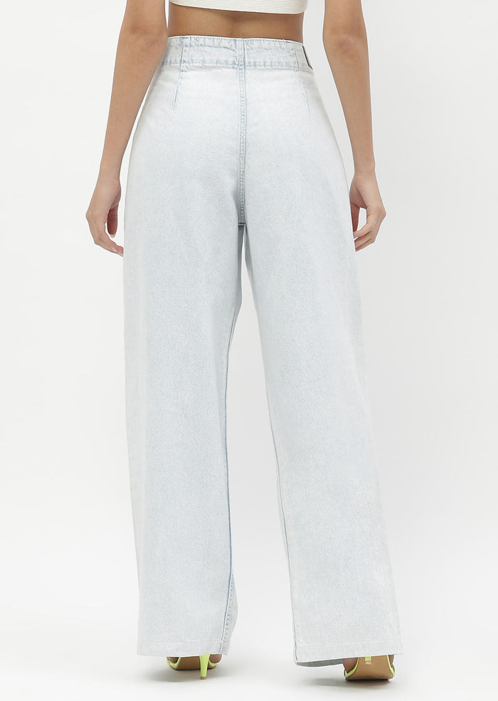 Madame Side Strings Ice Blue Wide Leg Jeans