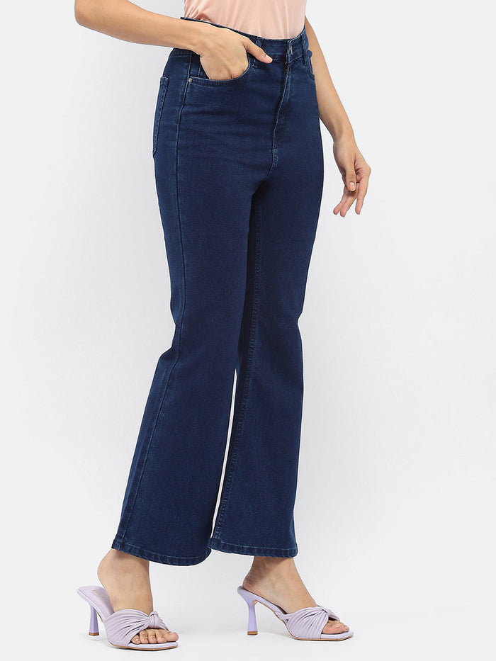 Madame Solid Blue Flared Jeans