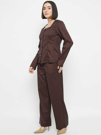 Madame Solid Button Down Brown Top