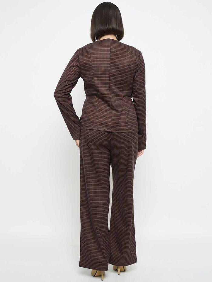 Madame Solid Button Down Brown Top