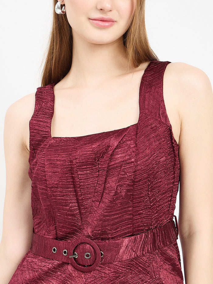 Madame Solid Maroon Dress
