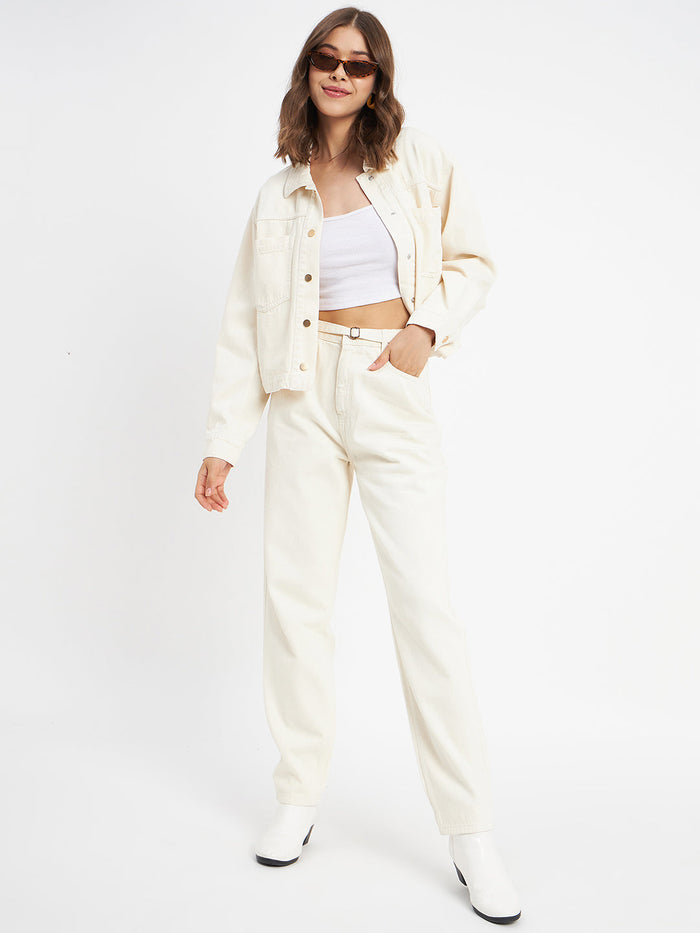 Madame Solid Off-White Denim Jacket
