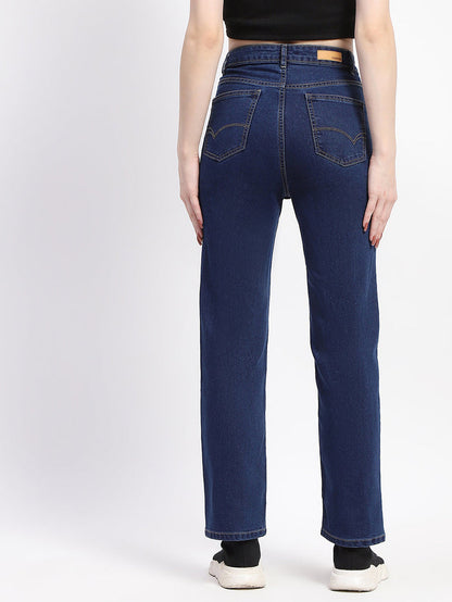 Madame Straight-Fit Dark Blue Cotton Jeans