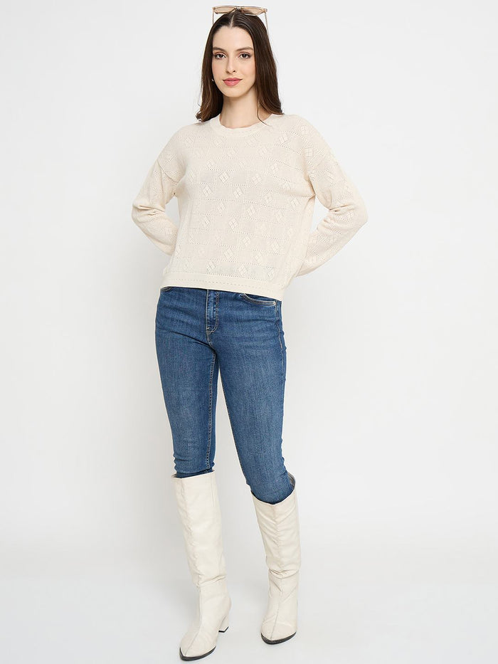 Madame Textured Knit Beige Pullover Sweater