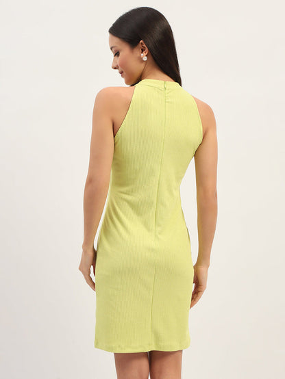 Madame Typography Adorned Back Zip Neon Green Bodycon Dress