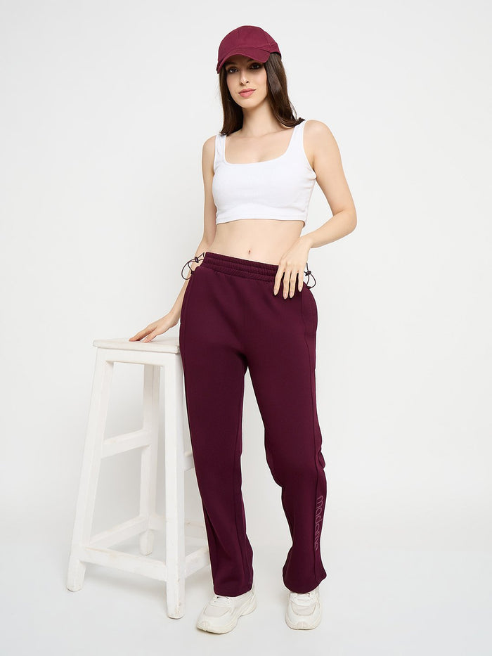Madame Typography Print Plum Straight Track Bottoms