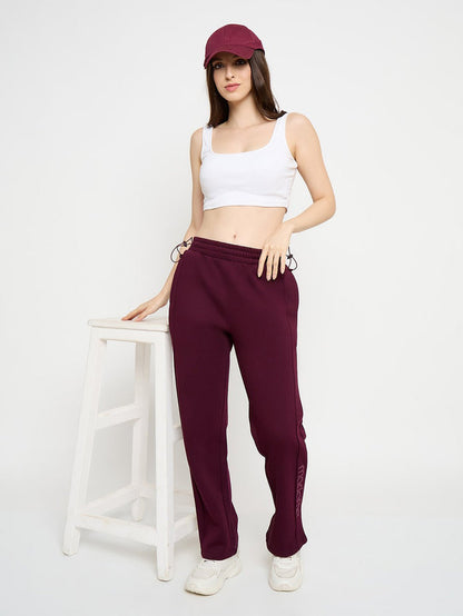 Madame Typography Print Plum Straight Track Bottoms