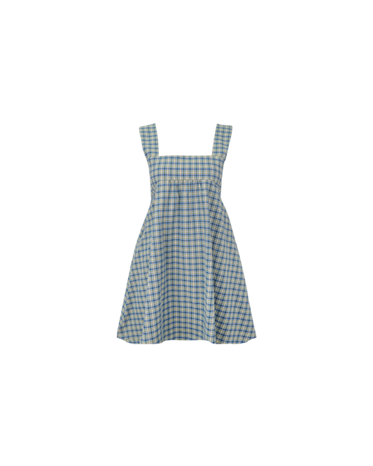 MARGIE TIE MINI DRESS BLUE YELLOW CHECK