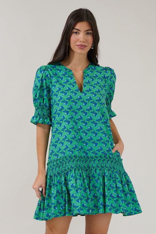 Marinella Smocked Mini Dress Floral