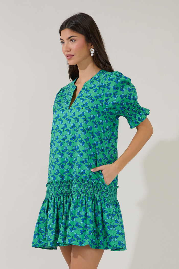 Marinella Smocked Mini Dress Floral