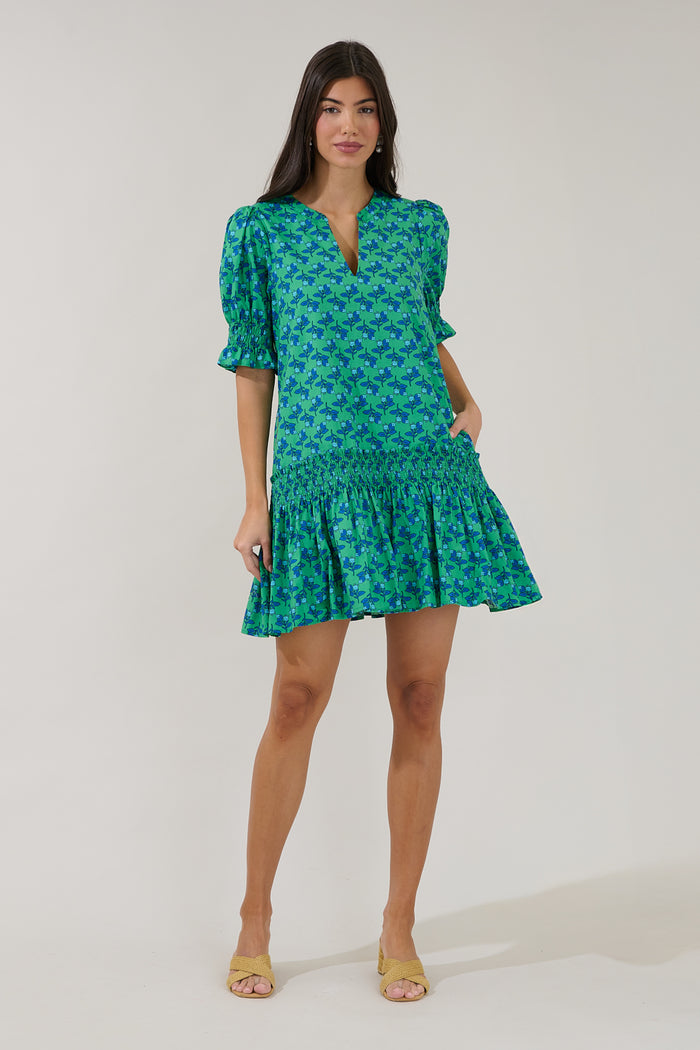 Marinella Smocked Mini Dress Floral