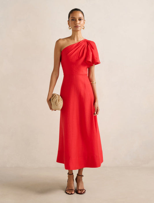 Mattea Petite One Shoulder Midi Dress Bright Red Forever New