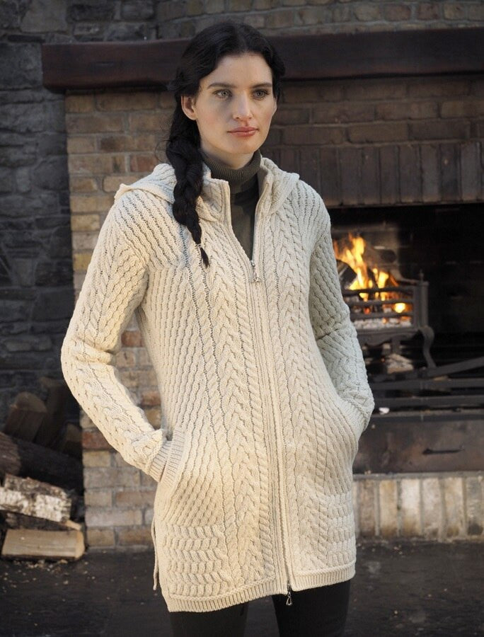 Merino Hooded Aran Coat - Natural #color_natural