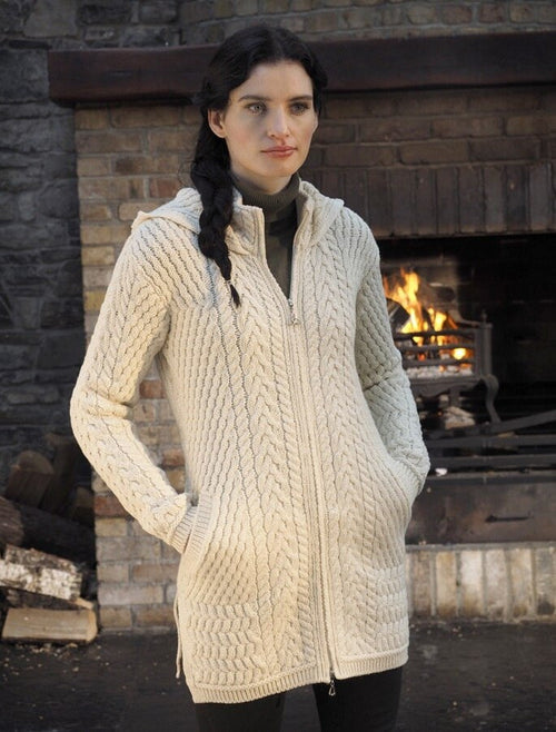 Merino Hooded Aran Coat - Natural #color_natural