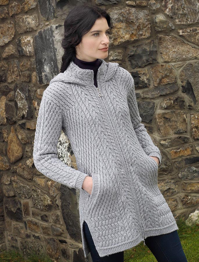 Merino Hooded Aran Coat - Soft Grey #color_soft-grey