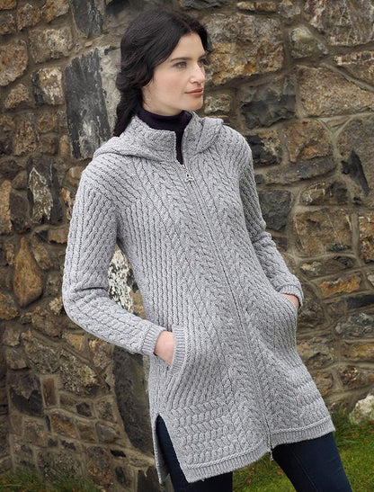 Merino Hooded Aran Coat - Soft Grey #color_soft-grey