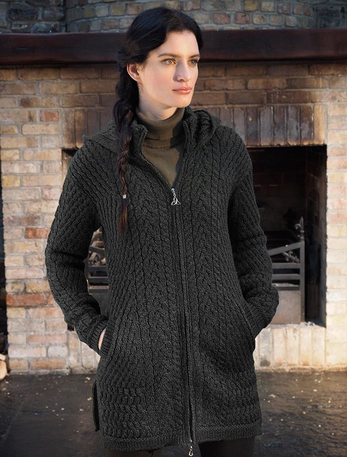 Merino Hooded Aran Coat - charcoal #color_charcoal