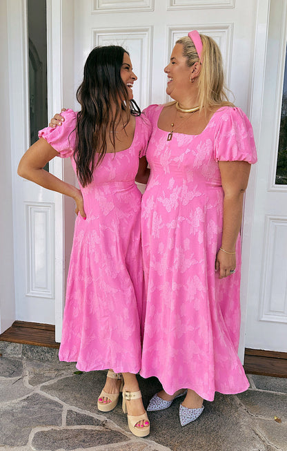 Mia Midi Dress ~ Pink Clip Floral