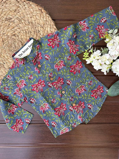 Midnight Floral Buttondown Floral Kurta Set