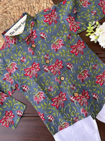 Midnight Floral Buttondown Floral Kurta Set