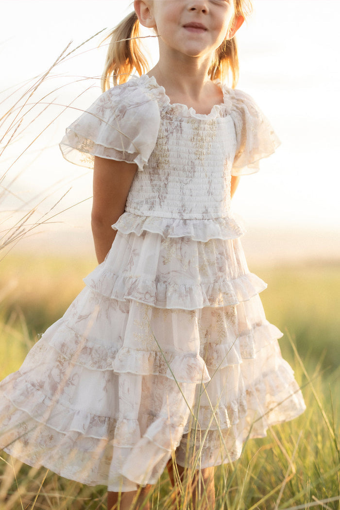 Mini Winnie Dress in Bright White Wispy Wildflower