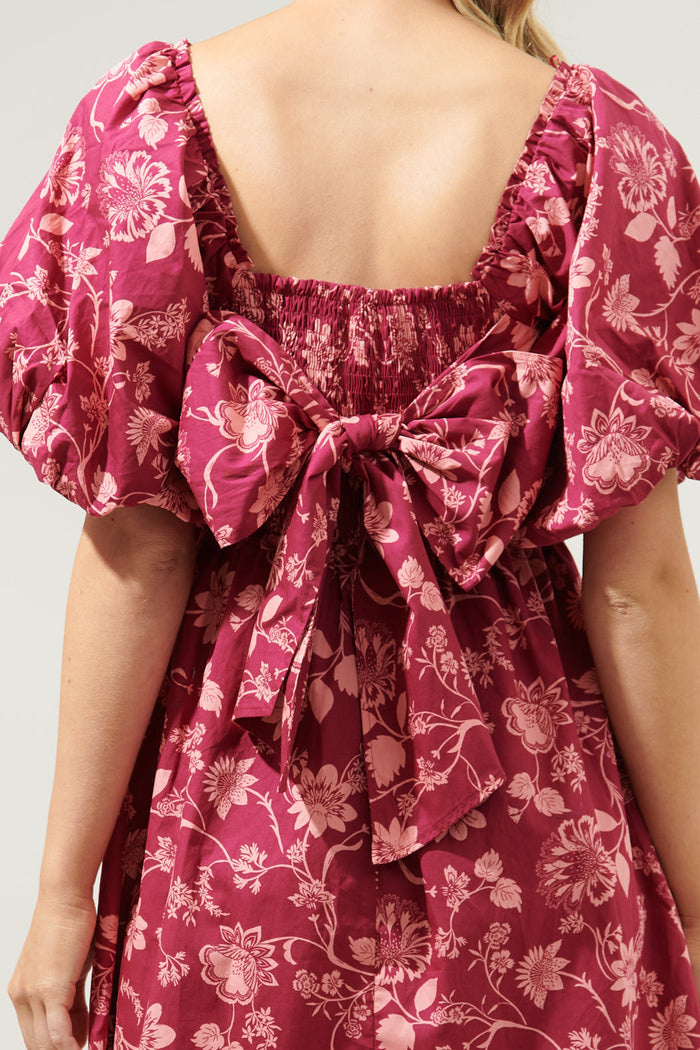 Mulberry Floral Marion Puff Sleeve Babydoll Mini Dress