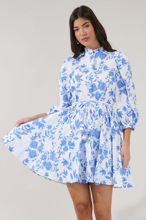Nesta Mockneck Godet Dress Bluebell