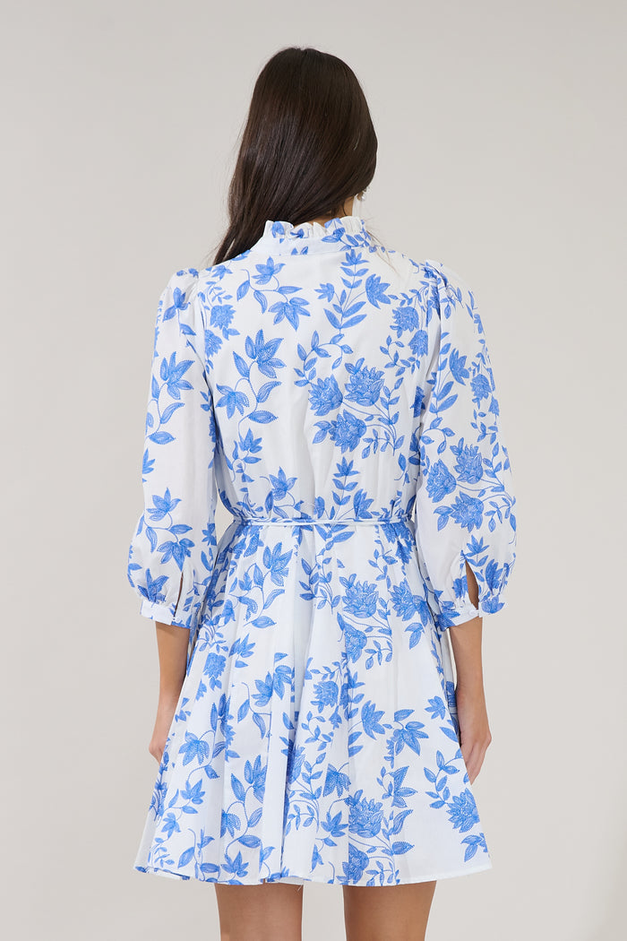 Nesta Mockneck Godet Dress Bluebell