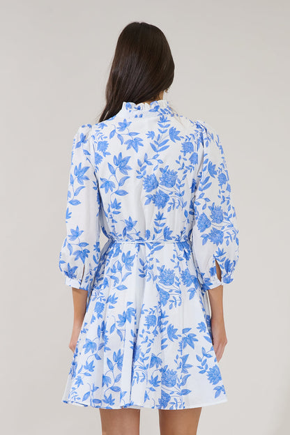 Nesta Mockneck Godet Dress Bluebell