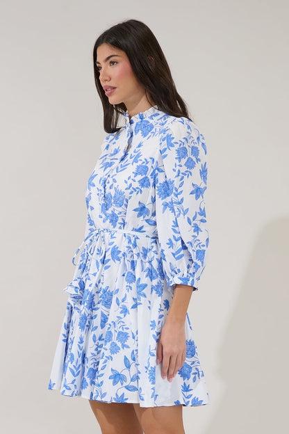 Nesta Mockneck Godet Dress Bluebell