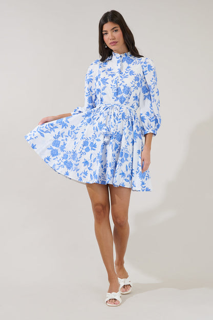 Nesta Mockneck Godet Dress Bluebell
