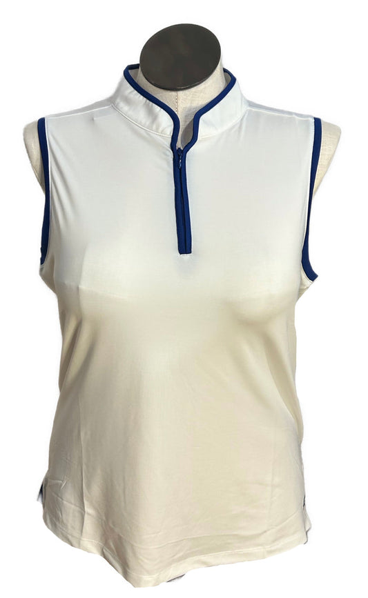 New Birdies & Bows White Sleeveless Polo Navy Accent Size XL