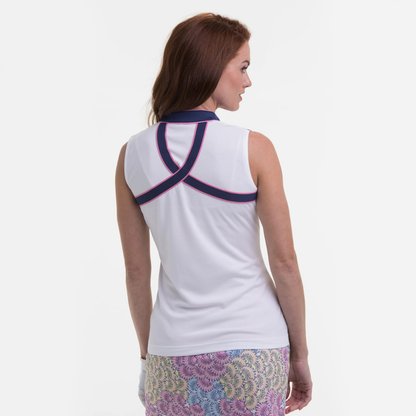 New EP NY Split Zip Mock Polo - White Multi Size L MSP$80