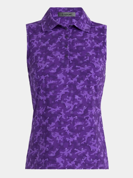 New G/Fore Women's Icon Camo Silky Tech Sleeveless Golf Polo - Purple MSP$110