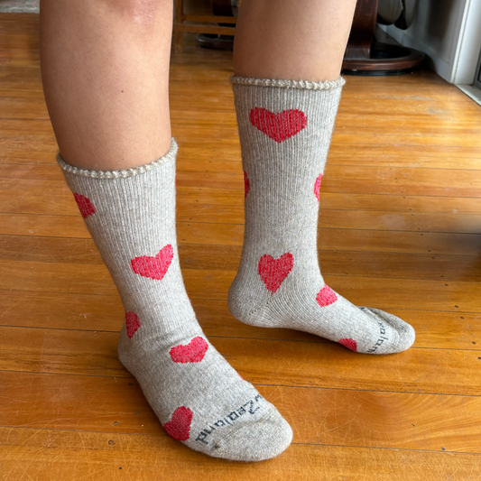 NZ Sock Co - Merino Possum Comfort Hearts (FT107)Natural/Red