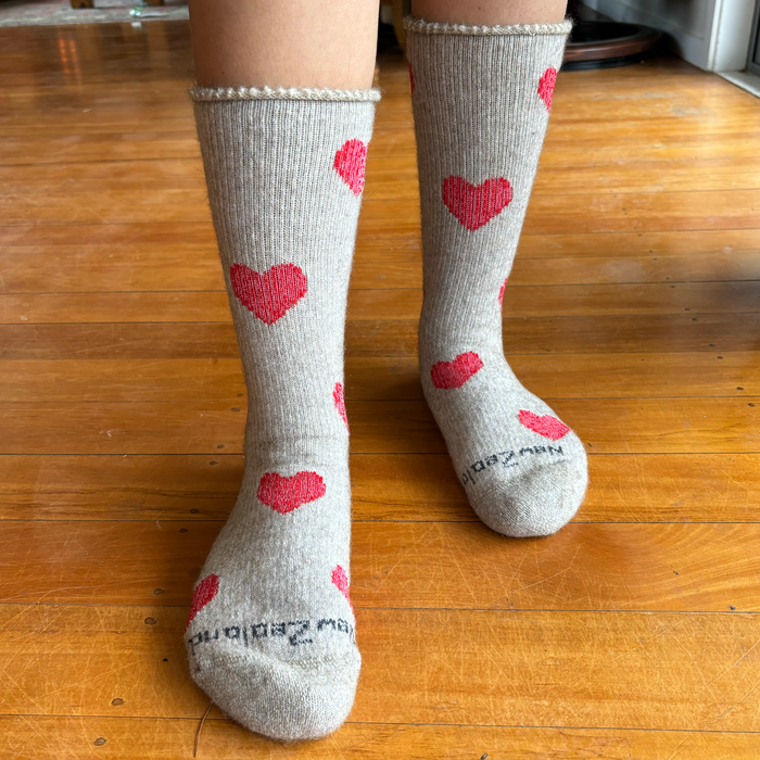 NZ Sock Co - Merino Possum Comfort Hearts (FT107)Natural/Red