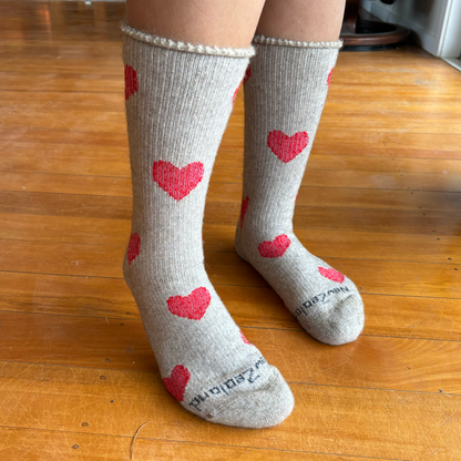 NZ Sock Co - Merino Possum Comfort Hearts (FT107)Natural/Red