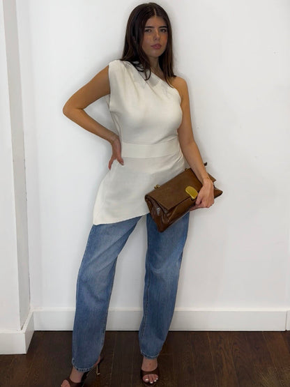 ONE SHOULDER KNIT CREAM