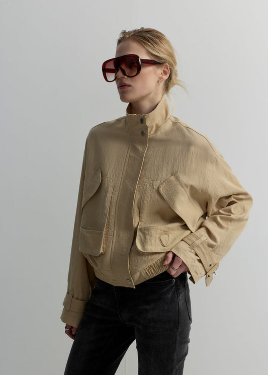 OVERSIZED BEIGE BOMBER JACKET