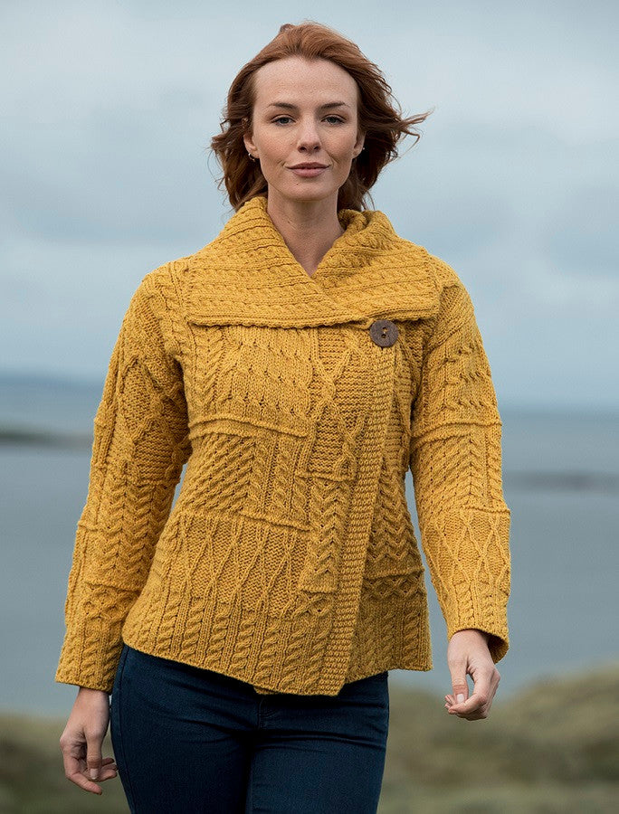 Patchwork Cardigan with Collar - Sun Flower Yellow #color_sunflower-yellow