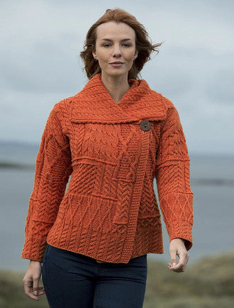Patchwork Cardigan with Collar - Autumn Leaf #color_autumn-leaf