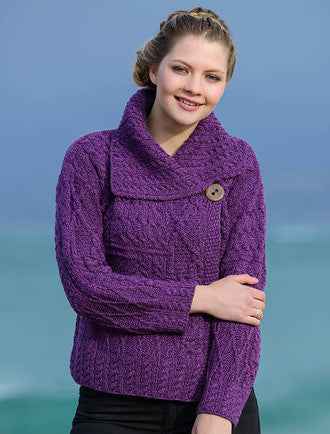 Patchwork Cardigan with Collar - Purple #color_purple