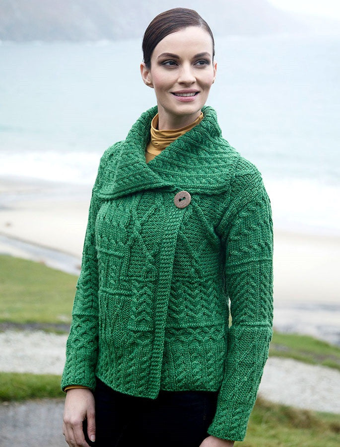 Patchwork Cardigan with Collar - Kiwi #color_kiwi
